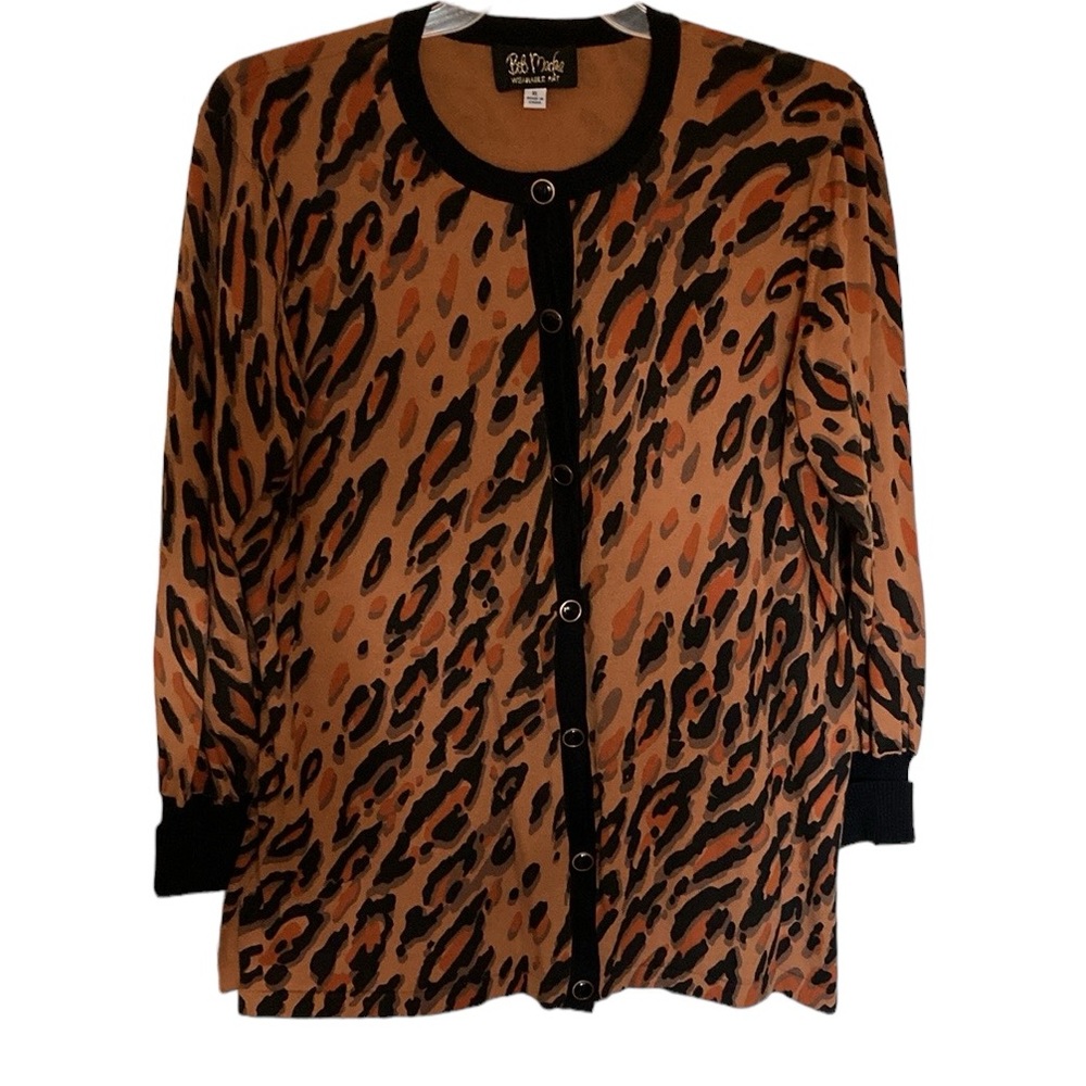 Bob Mackie sweater/cardigan Animal Print wearable art,  button front , size XL